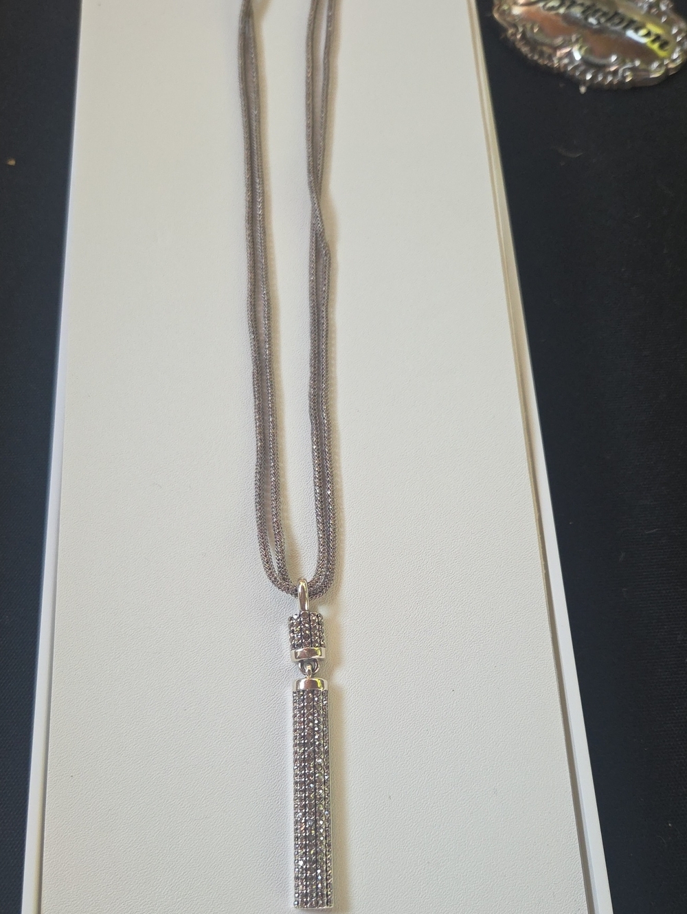 Silver Crystal Pave Bar Pendant Necklace